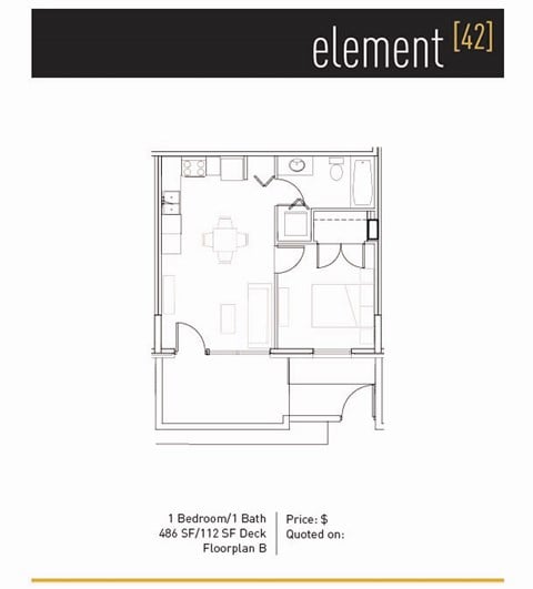 Floor plan for 1 bed, 1 bath, 486 sqft